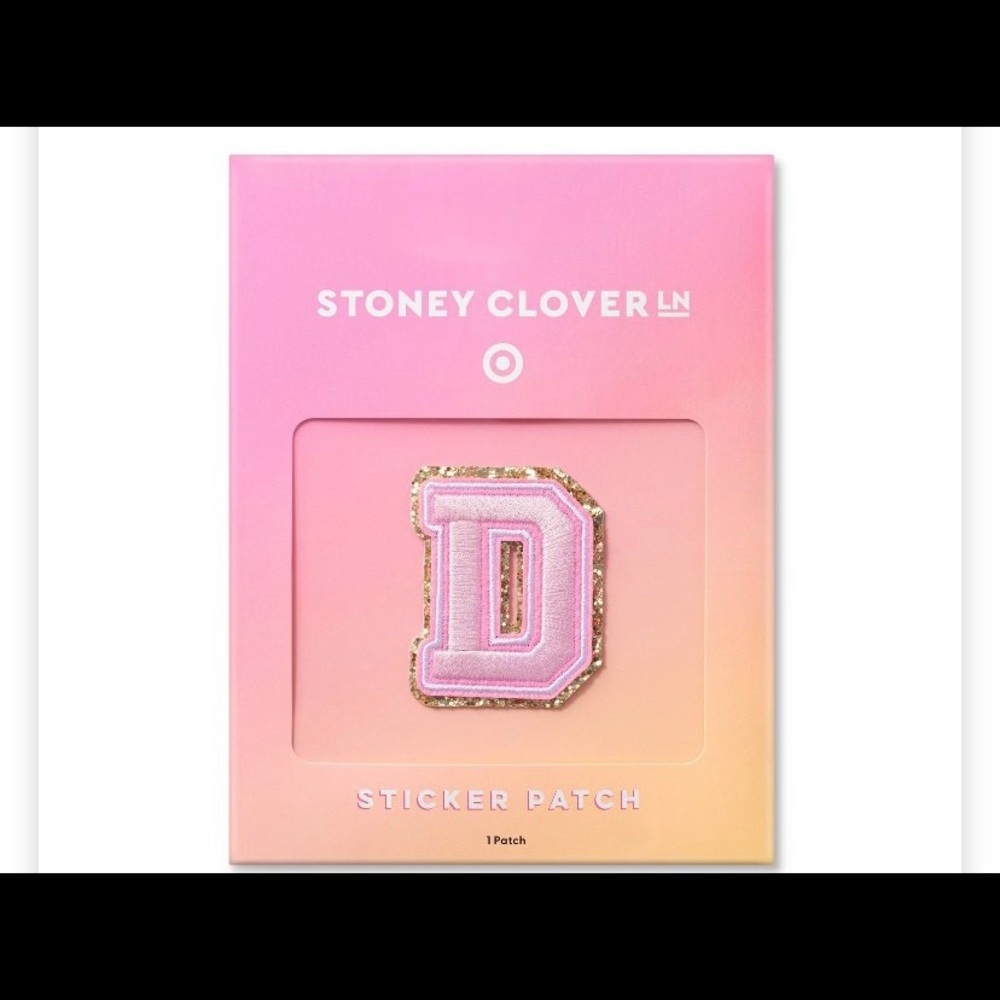 NWT Stoney Clover Lane letter D patch in light pink with gold sparkly trim